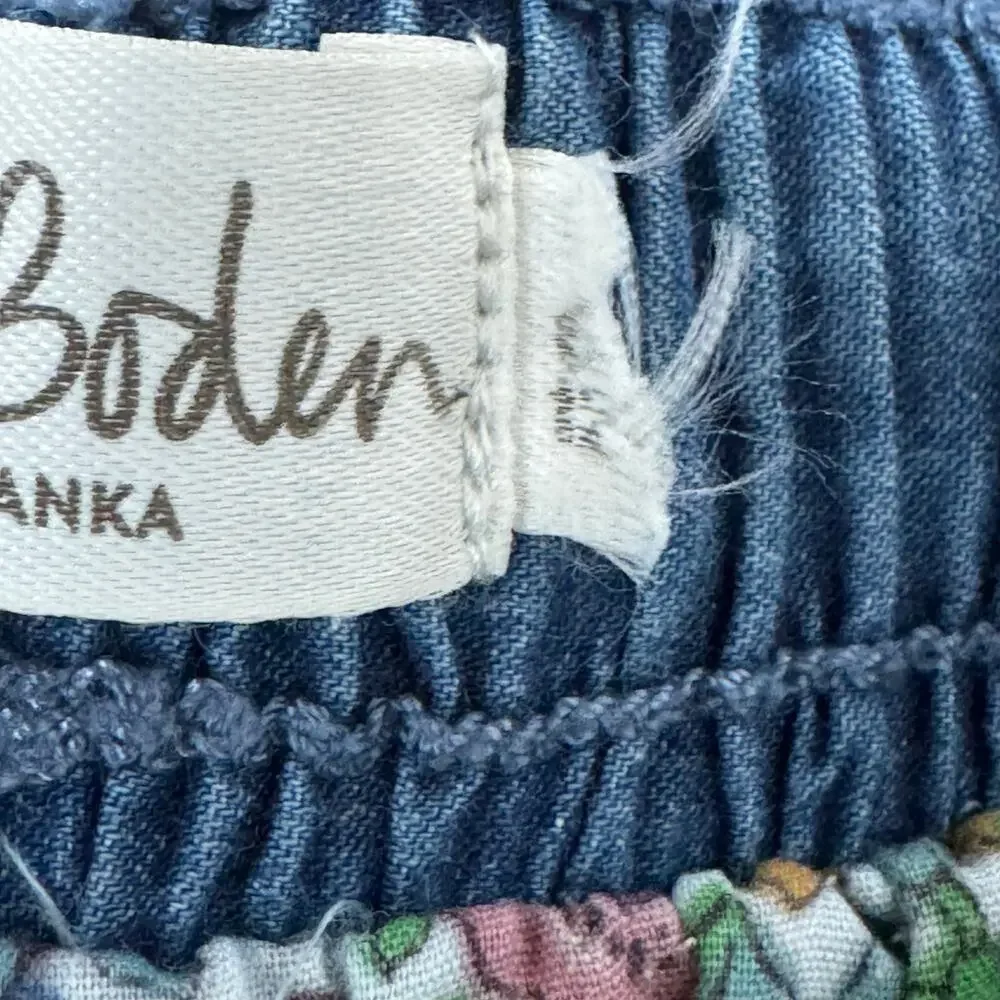 Mini Boden Denim Look Circle Skirt Size 12 Years Pockets Pink Tie School Play